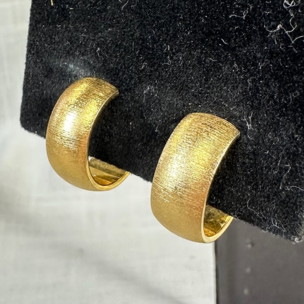 Vintage Monet Gold Tone Small and Thick Brushed Texture Clip On Earrings